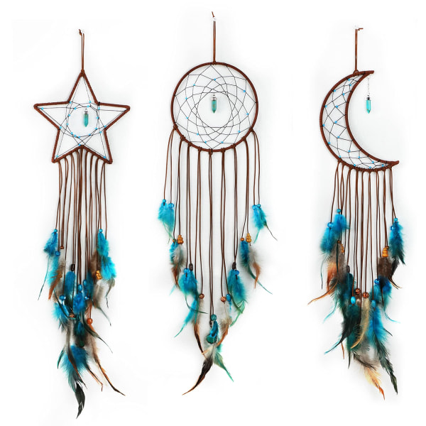 3 stk Dream Catcher Moon Sun Star Design Håndlavet Traditionelt Design Håndværk Ornament til Vægkunst Hængende Hjem Dekoration Dreamcatcher (Mørkeblå)