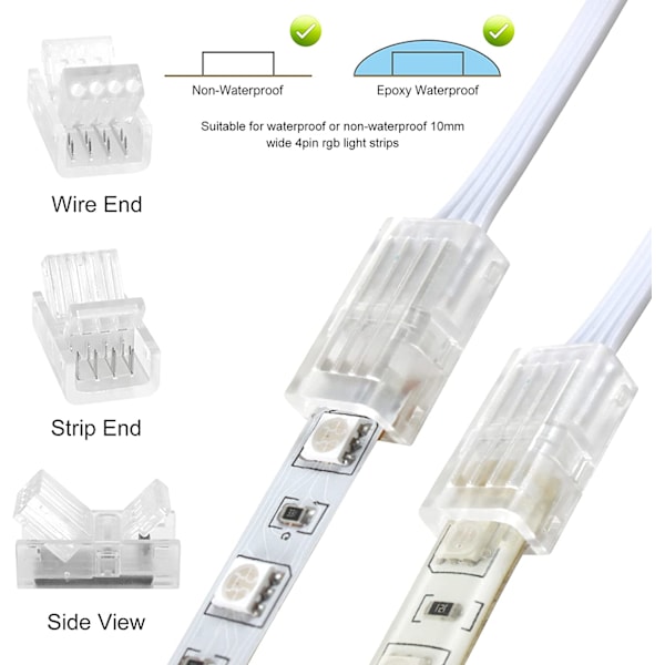 4-polet 10mm RGB LED-strip-stik-sæt, 5 pakker