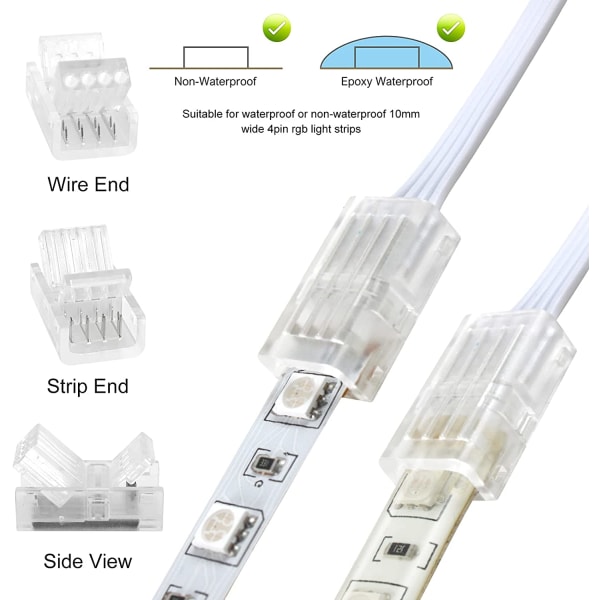 4-stifts 10 mm RGB LED Strip Connector Kit, 5 förpackningar