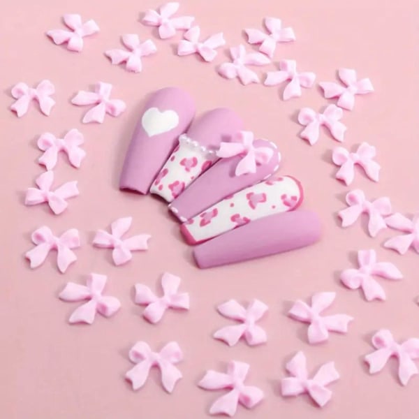 3D Rosett-Nagelstuds med Strasskristaller i Harts, Nagelkonst-Berlocker, Rosa Rosett, Nagelkonstdekorationer, Söta Bandnaglar