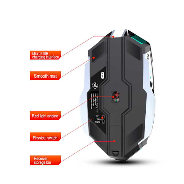 Trådløs Gaming Mus, T30 2.4G Trådløs Mus Genopladelig RGB Lys Justerbar DPI Gaming Mus grey