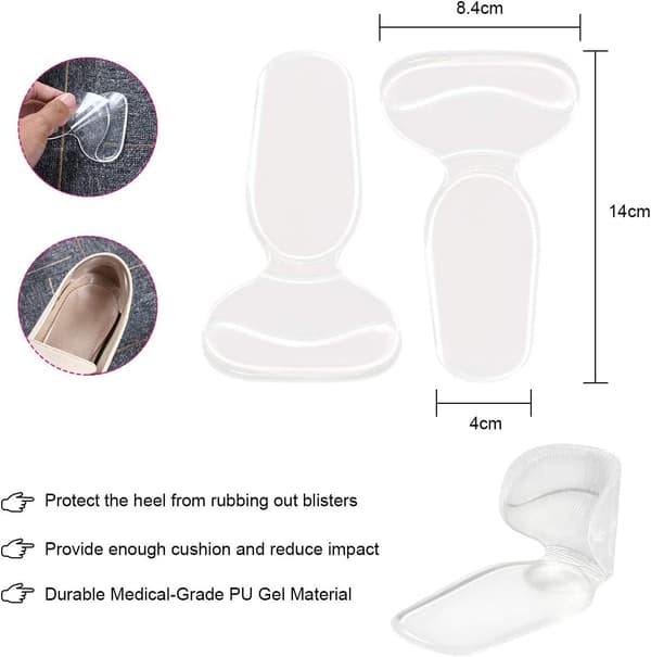 Hælgriper, Gel Skoinnlegg Liners Pads, 4 Par, Transparent