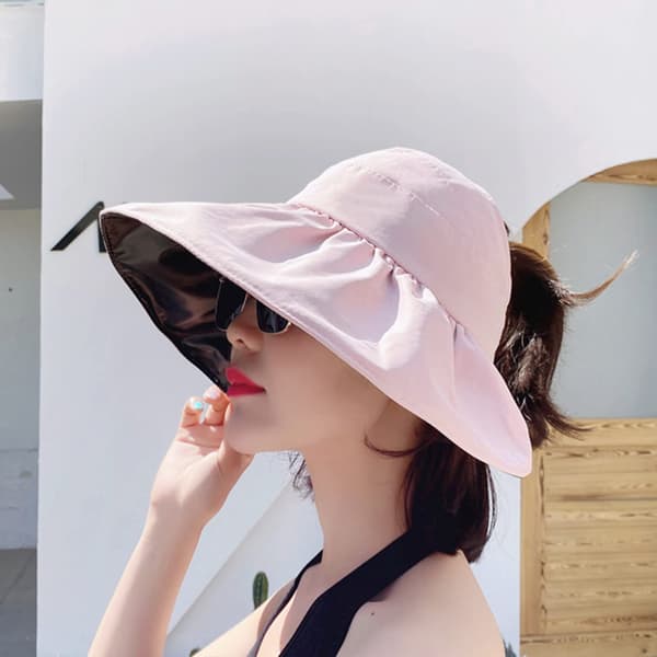 Hatter Damer Solhatter Stor Bred Bremskjerm Hestehalehatt (Rosa)