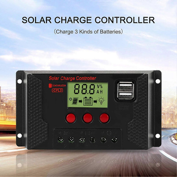 10a Solar Charge Controller, Solpanel Controller 12v/24v Justerbar LCD-skærm Solpanel Batteri Regulator Med Dobbelt USB-port, Opladning