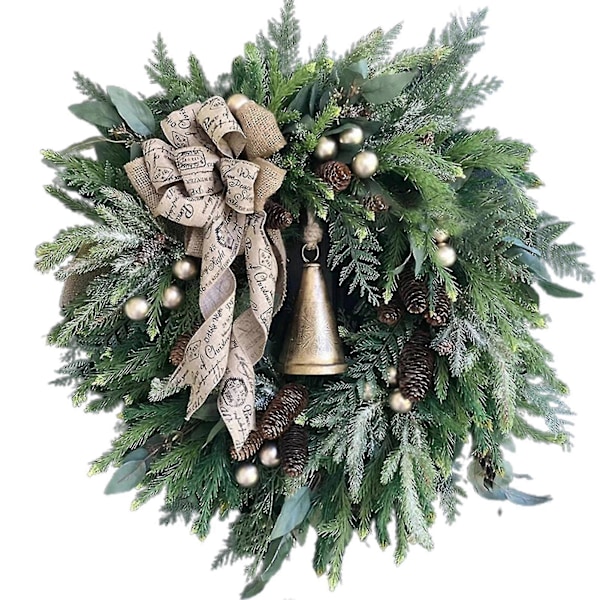 Landlig Julekrans med Ringklokke, Julekrans til Døren, Hængende Pynt, Juledekoration
