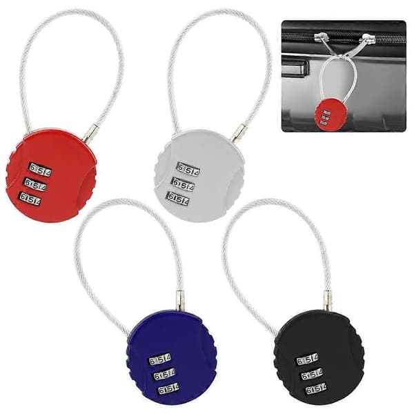 4 st kombinationslås, litet bagagelås, kombinationslås med kabel