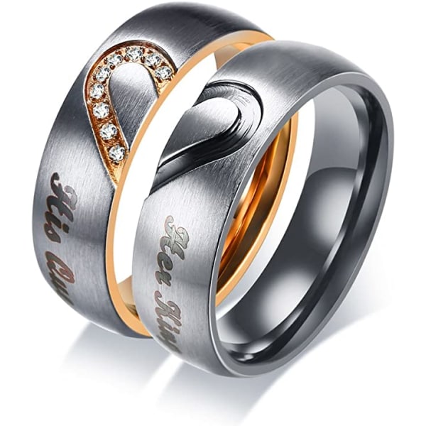 2Pcs His Her Stainless Steel Heart Matching Promise Couple Rings