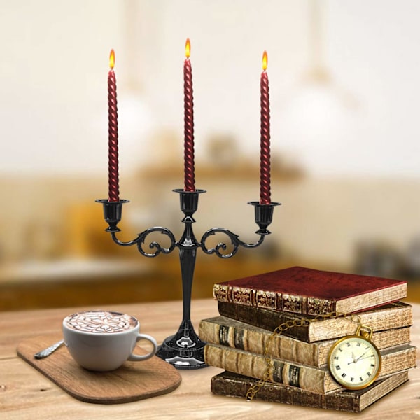 Metallisk lysestake 3-armet lysestake Antik søylekandelaber Lysestake Chic Decor For Bryllupsdekorasjon (Svart)