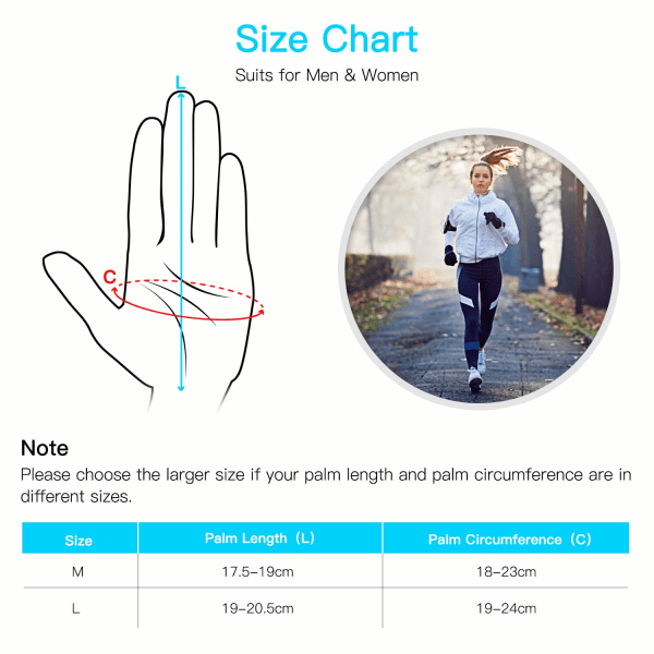 Touchscreen Handsker, Mænd Kvinder Sports Handsker Handskeforing Udendørs Løb Handsker Varme Vindtætte Vinterhandsker Anti-Slip Fuld Finger L