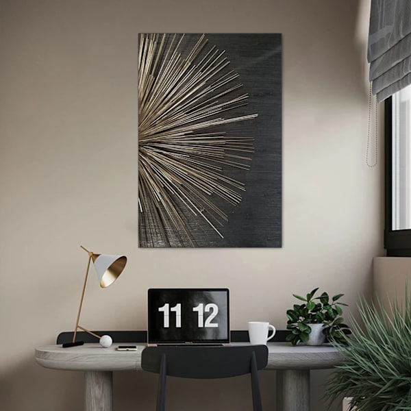3 Panel Väggkonst Tryck Affischer Modern Nordisk Väggmålning Design Bild Svart Guld Årsring Linje Dekoration Målning för Hem Vardagsrumsdekor