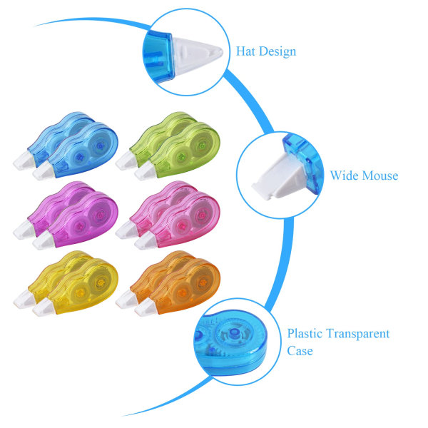 12 kpl korjausteippiä, 4m x 5mm korjaushiiri, helppokäyttöinen korjausteippi, hiiren korjausteippi, korjausteippi kouluun, toimistoon, lapsille, opiskelijoille