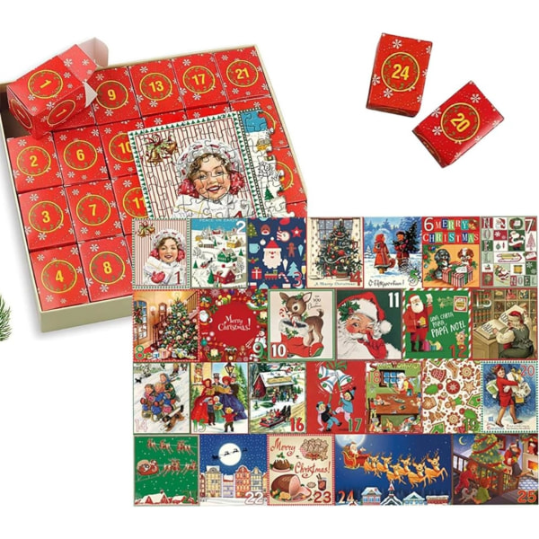 Jigsaw Advent Calendar 2023, Advent Calendar 2023 Christmas Puslespill, 24 deler 1000 brikker Puslespill Gave for nedtelling til jul