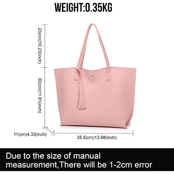 Shopper til kvinder, blød PU-læder, stor kapacitet (rosa)