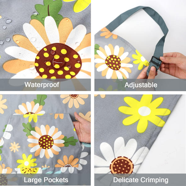 Vattentäta köksförkläden, 2-pack blommiga förkläden med fickor