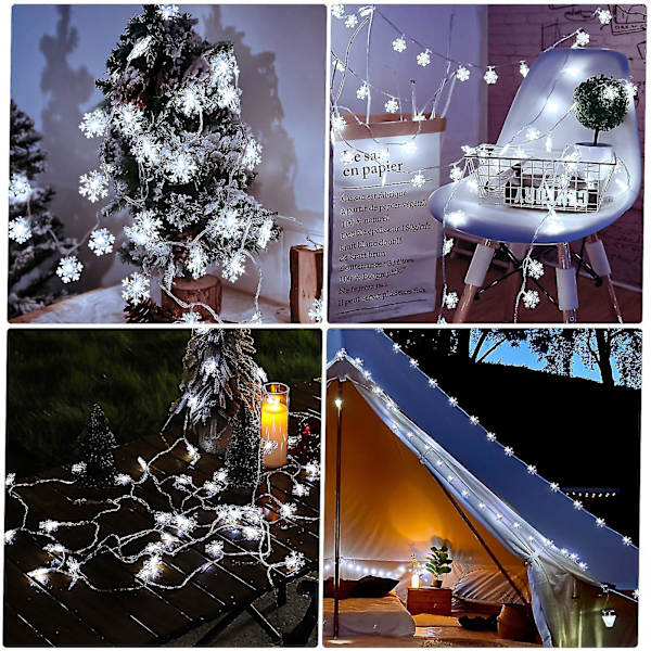Solcelle-lysstreng til udendørs, 30 LED 6,5m Vandtætte Lys Dekoration Snefnug Juledekoration