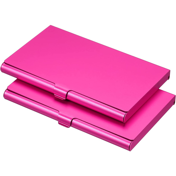2 stk. visitkortholder, aluminiumlegering flip cover, rosarød