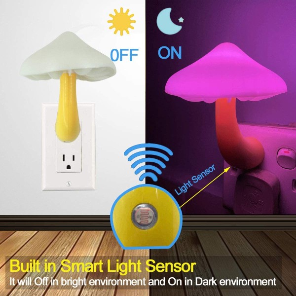 3-pack plug-in LED Mushroom Night Light Lampa med sensor 7-färg
