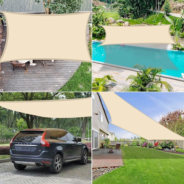 2x3m Vandtæt Rektangulær Solsejl med 95% UV-beskyttelse til Terrasse, Have og Altan, Beige