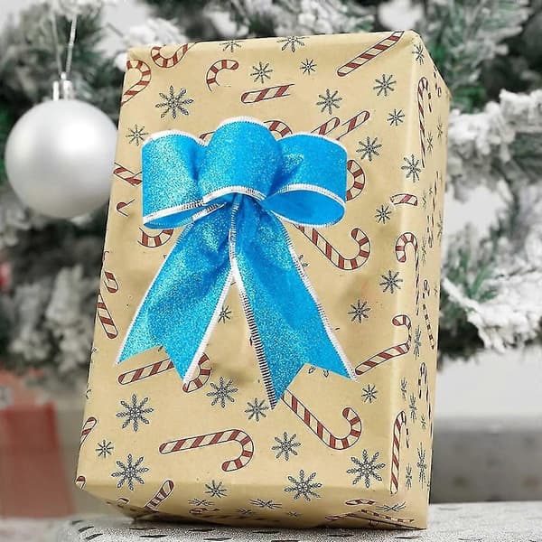 8 stk. Glitter Julekrans Juletrepynt til Juleborddekor sky blue