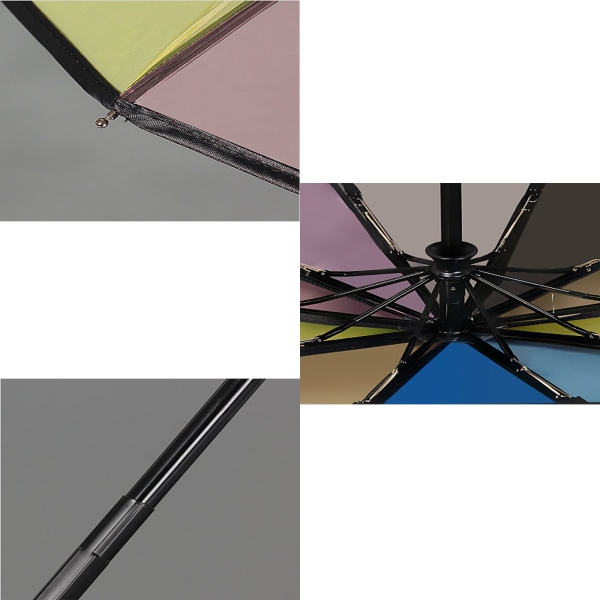 Vindtæt Rainbow Compact Paraply, Rainbow Color 10 Rib (sort)