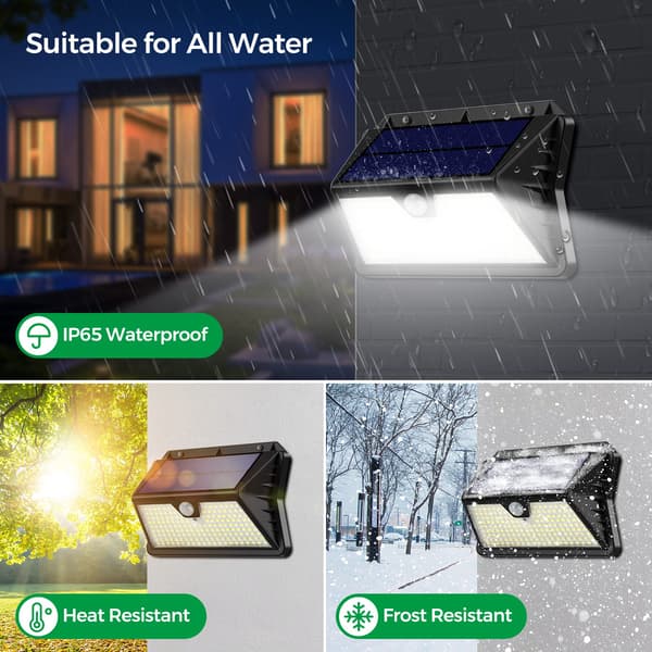 Solcellelamper Utendørs, 4 Pakning 3 Moduser Flomlys Belysning med Sensor, 185 LED Solcelle Spotlight IP65 Vanntett Solcellelampe for Hage, Garasje, Terrasse