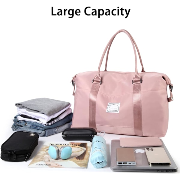 Weekend Bag, Overnatting Bag Carry on Bag Holdalls Reisebag for Kvinner Gym Vanntett Weekender Tote Bag pink