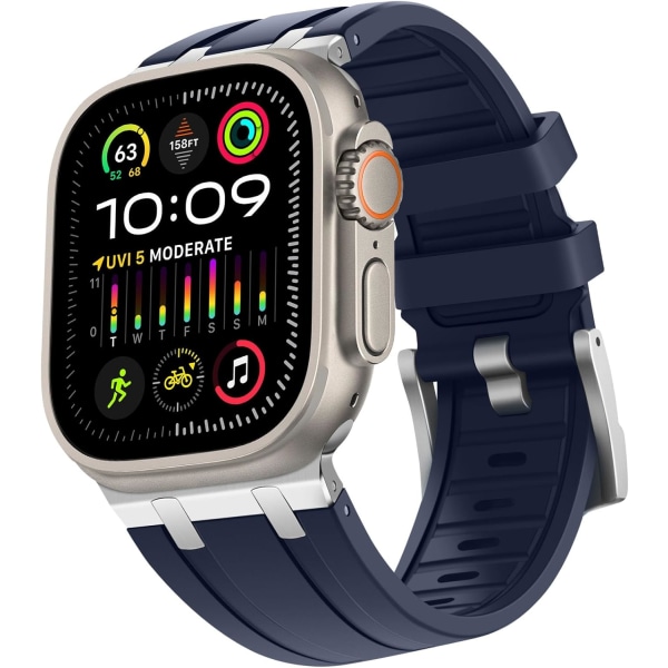 Kompatibel med Apple Watch Ultra Strap 49 mm 45 mm 44 mm 42 mm, flytende silikonbånd med adapterstropper i rustfritt stål designet for Apple Watch blue 42/44/45/49MM
