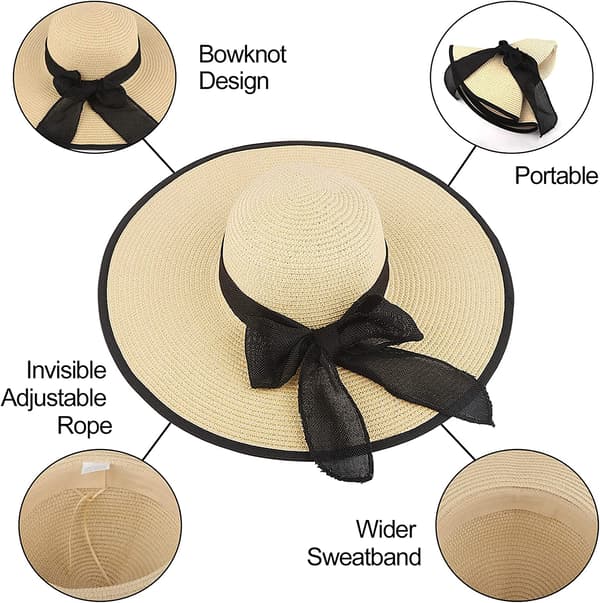 Dame Solhat i Strå, Bred Skygge UPF 50+ (Beige)