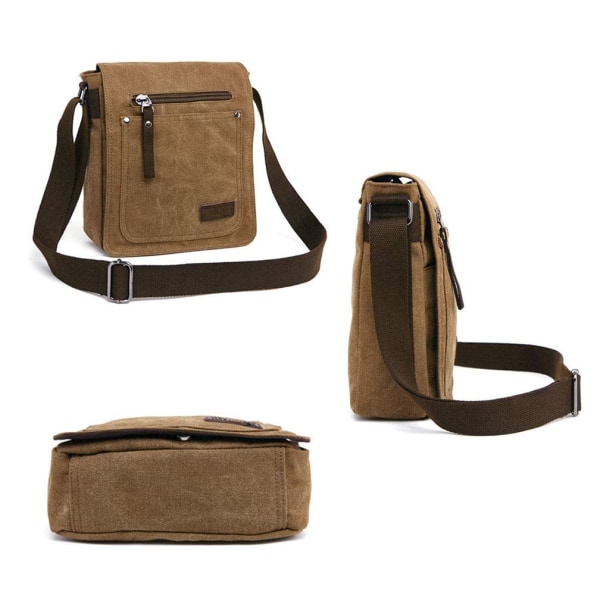 Retro Herr Canvas Liten Portfölj Casual Cross Body Messenger Axelväska Vardaglig Väska Laptop Väska, brun coffee