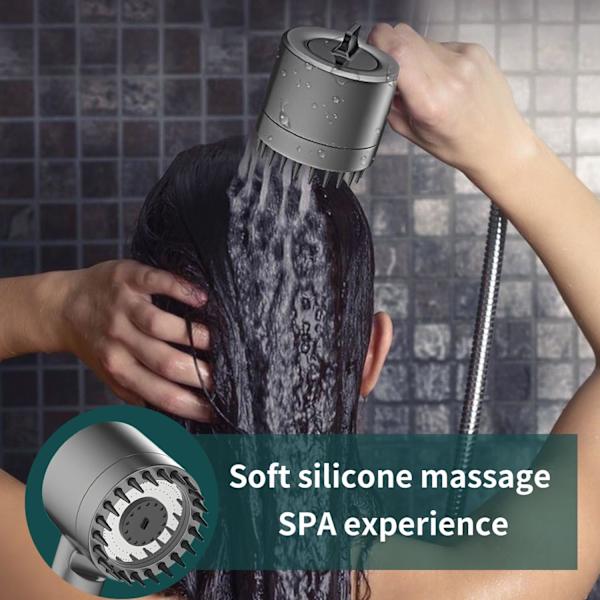 Högtrycks 3-läges handhållen duschhuvud - Justerbart spa-duschhuvud med kraftfullt regnspray (grå)
