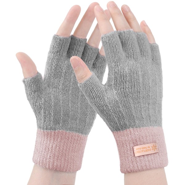 Fingerløse handsker til kvinder - Vinter termohandsker Varm blød strik halvfingre vanter til damer Kørsel Arbejder Maskinskrivning