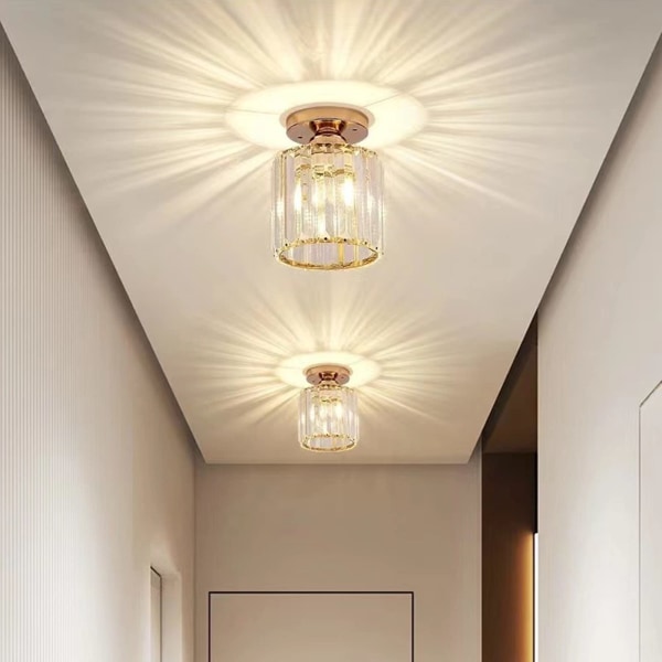 Gylden krystall taklampe, moderne krystall taklampe semi-flush montering LED krystall lysekrone egnet