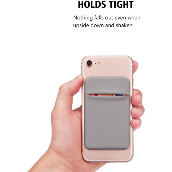 Selvklebende kortholder med lomme til mobiltelefon, 5-pakning (grå)