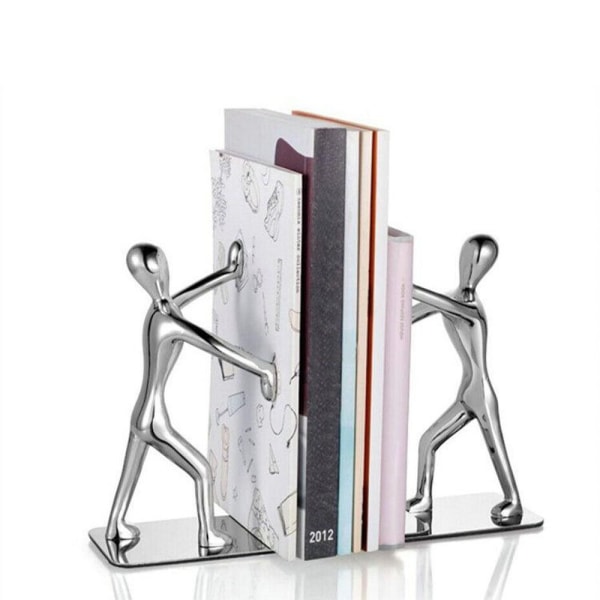 Muoti Luova ruostumattomasta teräksestä valmistettu pieni humanoidi kirjanteline pari Kung Fu Man Book Organizer Metallinen kirjatiedosto Kotitoimiston kirjasto Sisustus Syntymäpäivälahja(A)
