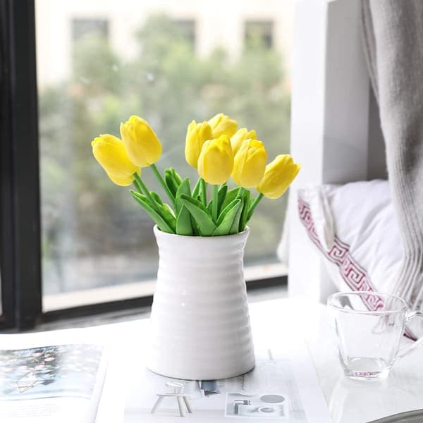 Konstgjorda tulpaner blommor för heminredning, 8 st gula