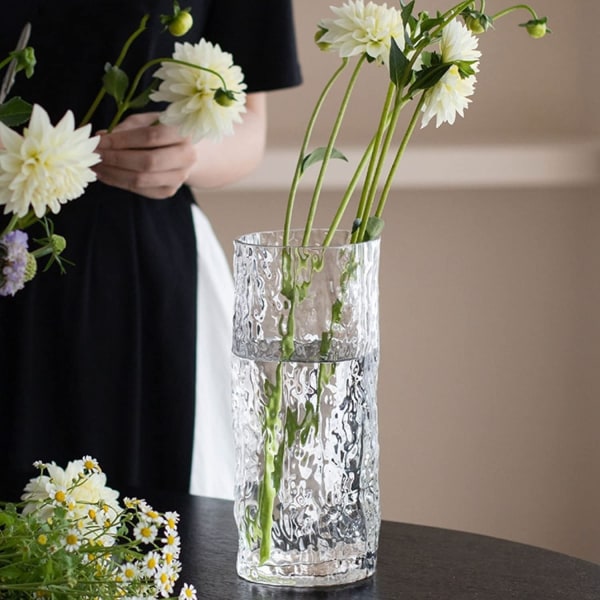 Glasvase Håndlavet klart glascylinder Posy 30 cm høj krystalblomstvase til blomster blomsterarrangement (30 x 10 cm)