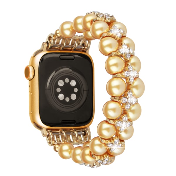 Helmiäisrannekoru, joka on yhteensopiva Apple Watch -rannekkeen kanssa 38/40/41 mm iWatch Series 8/7/6/5/4/3/2/1, keinotekoinen joustava venytys Bling-timanttikorukellohihna, C gold 38/40/41mm