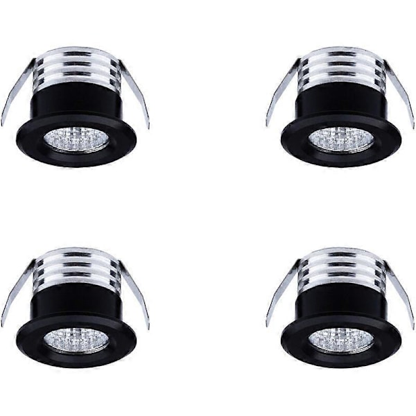 Sæt med 4 mini indbyggede LED-spots, 3 W, varm hvid sort