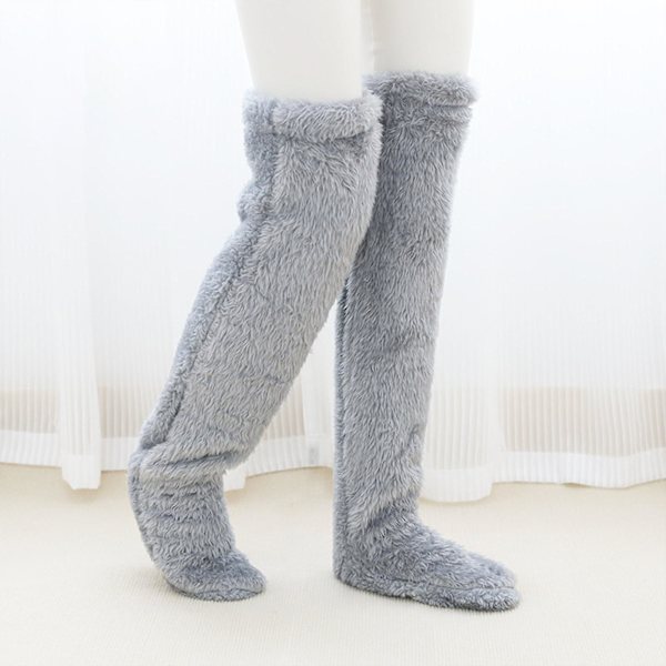 Teddy Legs Strumpor, Mysiga Strumpor, Över Knä Hög Fuzzy Plush Toffelstrumpor, Varma Över Knä Skor, Fuzzy Ben, Långa Fuzzy Strumpor grey