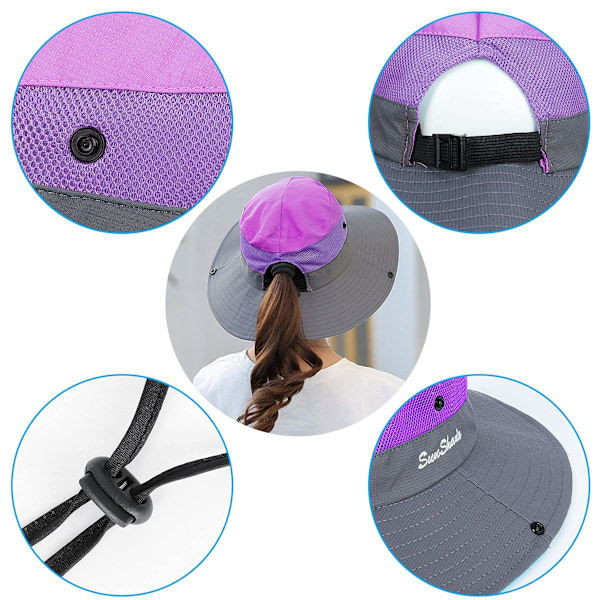 Dame Solhat Bred Skygge UV Beskyttelse Foldbar 56-58CM (Lilla)