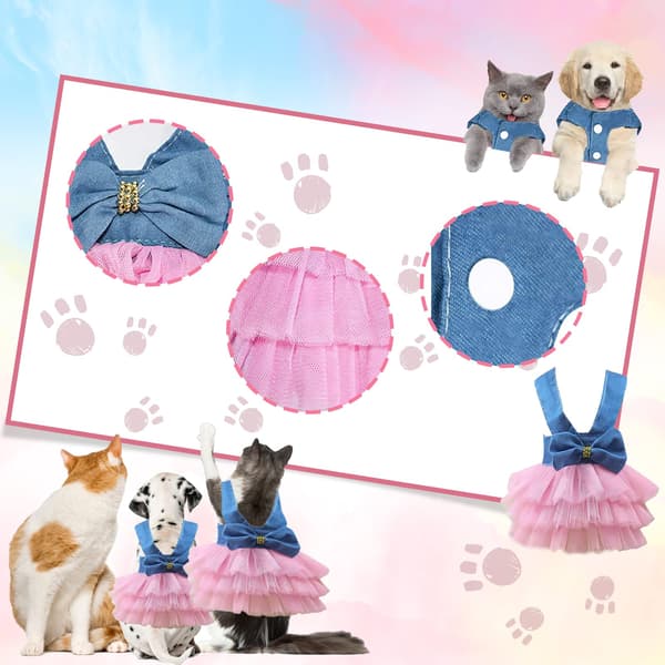Hundklänning, valp kattunge randig mesh väst (M, Denim Rosa)