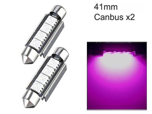 C5W SV8.5 LED-lampa Canbus, 41-42 mm, rosa, 2-pack. 41mm Pink 2-pack