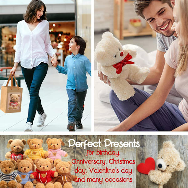 Bamse bamse - blød bamse - 30 cm lille brun bamse - dejlig gave til børn, piger, drenge, kæreste til jul, valentinsdag, fødselsdag! (Brun-rød)
