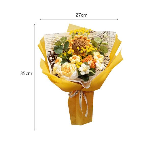 Handgjord stickad bukett virkad bukett konstgjorda blommor stickad solros ros prästkrage färdig produkt evig välsignelse, gul
