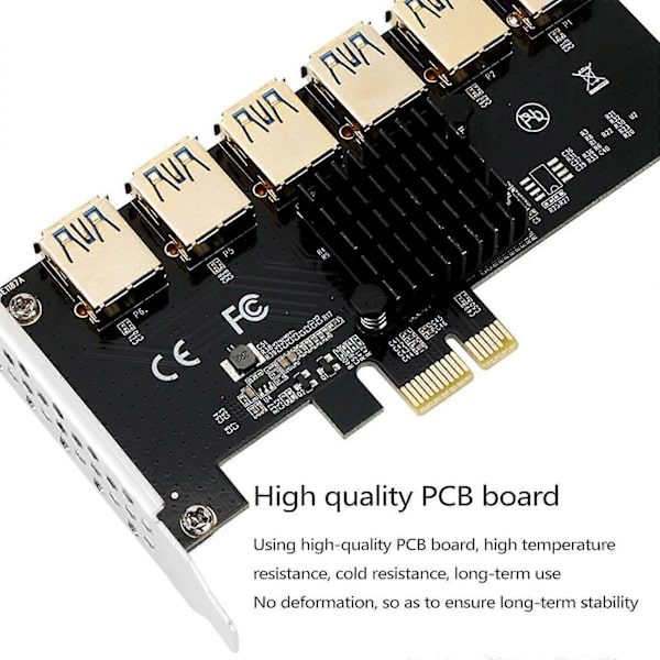PCI-E Mining Riser-kort PCIe PCI-Express 1x til 16x Adapter 6x USB3.0 Multiplikator