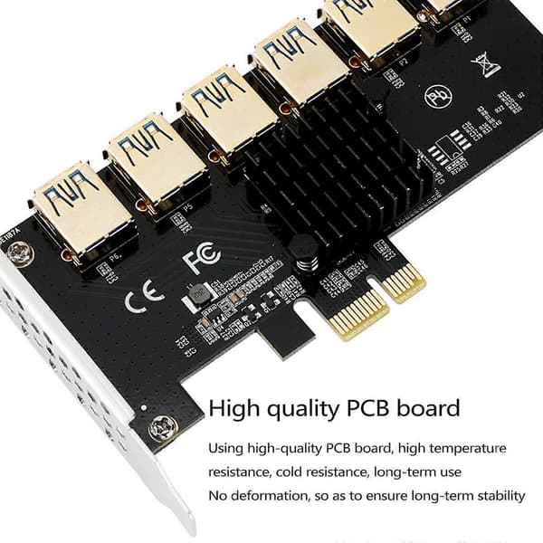 Pci-E Mining Riser -kortti Pcie Pci-Express 1x - 16x -sovitin 6x Usb3.0 -kerroin