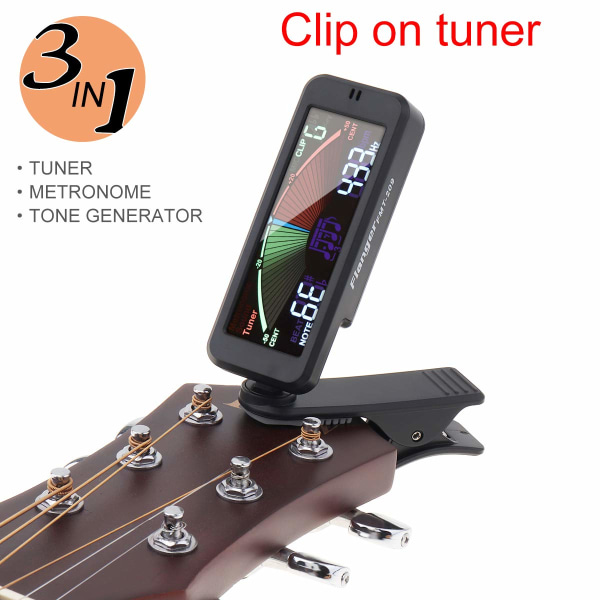 3 i 1 Gitar Tuner Stor LCD-skjerm Metronom med Klips