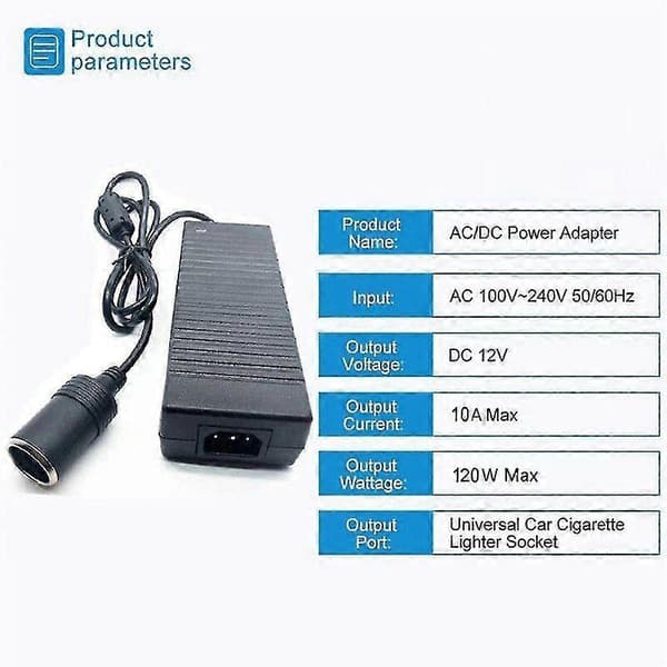 Bil Strømadapter Strømkonverter AC Adapter DC 110V / 220V Til 12V 10A Strømadapter Konverter EU Plugg
