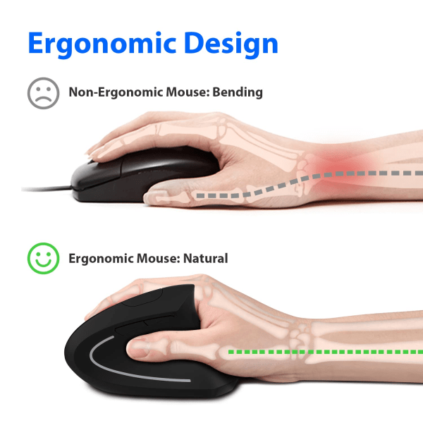 Ergonomisk mus, vertikal trådlös datormus 2.4G