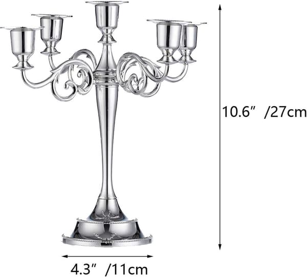 Sølv Candelabra Holder 5 Arm  27cm Høy Koniske Lys